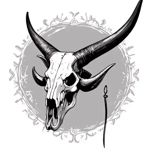 longhorn skull with fish hooks facing straight on realistic tattoo design idea