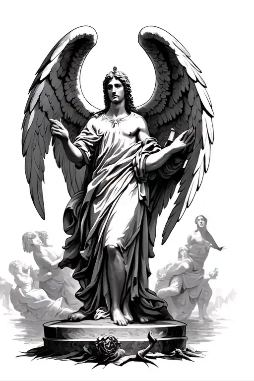 arch angel st micheal becoming one hand reaching tattoo design idea