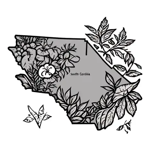 South Carolina and North Carolina Outline with surrounding things that relate to southern appalachia tattoo design idea
