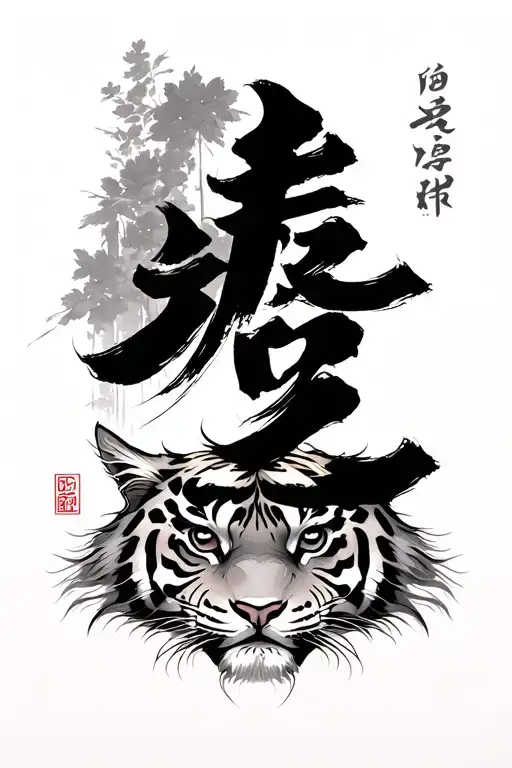 Write my name Blessing in China Language, make it Black ink, Bold and vertical ,it must have tiger eyes at the bottom  tattoo design idea
