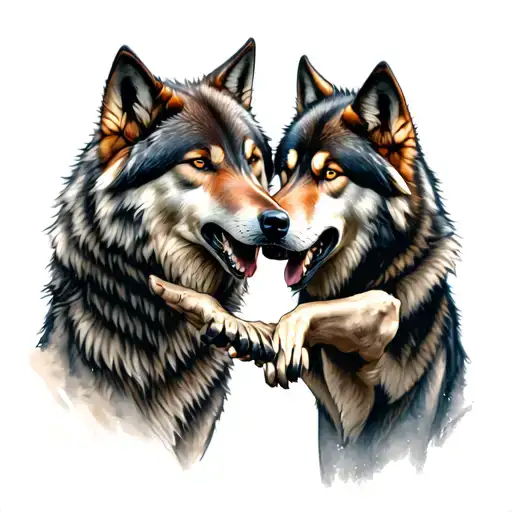 two wolves fighting each other tattoo design idea