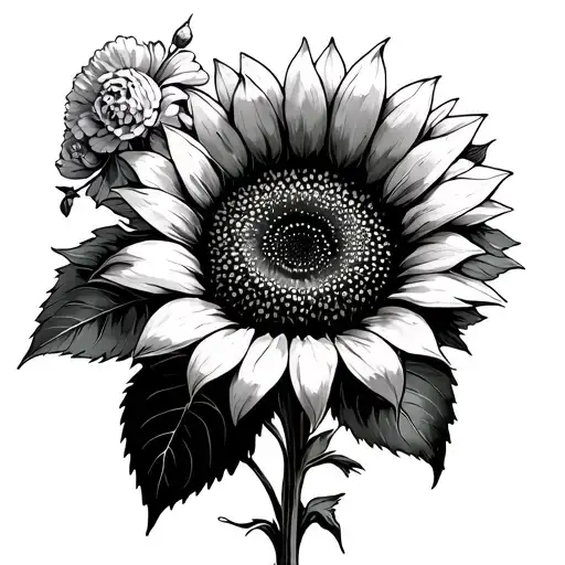 big sunflower and small carnations and larkspurs  tattoo design idea