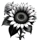 big sunflower and small carnations and larkspurs  tattoo design idea