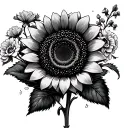 big sunflower and small carnations and larkspurs  tattoo design idea