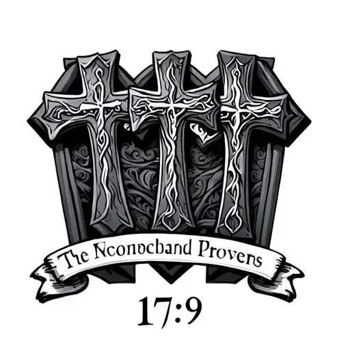 three crosses with texture and proverbs 17:9 in the bottom tattoo design idea
