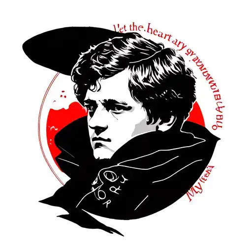 Portrait of the poet Sergei Yesenin with the inscription in a circle in red "let the heart always dream of May" tattoo design idea