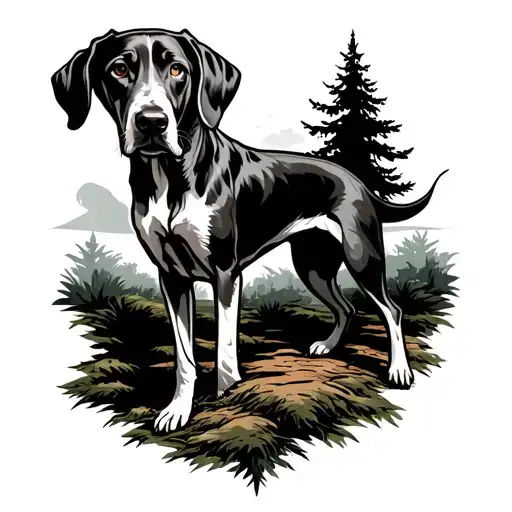 trees and German shorthair pointer  tattoo design idea