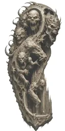 demons trapped in a cathedral realism tattoo design idea