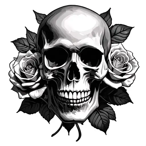 skull and roses tattoo design idea