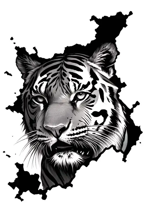 tiger peaking through torn skin tattoo design idea