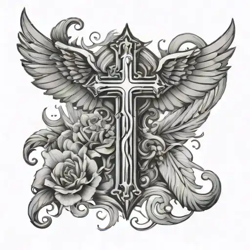 winged cross tattoo design idea