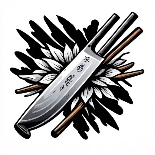 butcher knife and chopsticks tattoo design idea