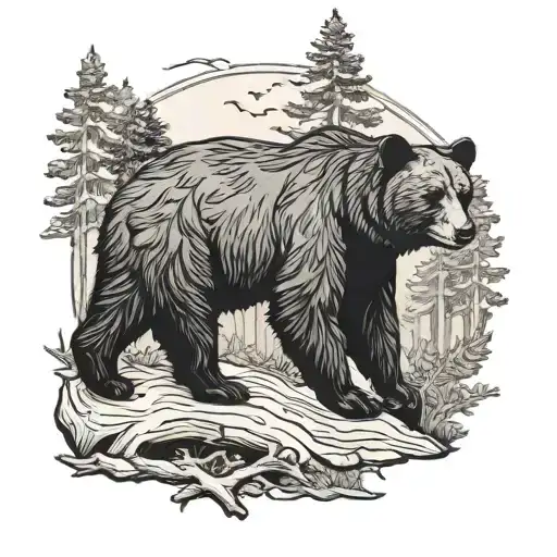 black bear and woods tattoo design idea