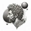 Marcus Aurelius half face with planets orbiting tattoo design idea