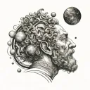 Marcus Aurelius half face with planets orbiting tattoo design idea