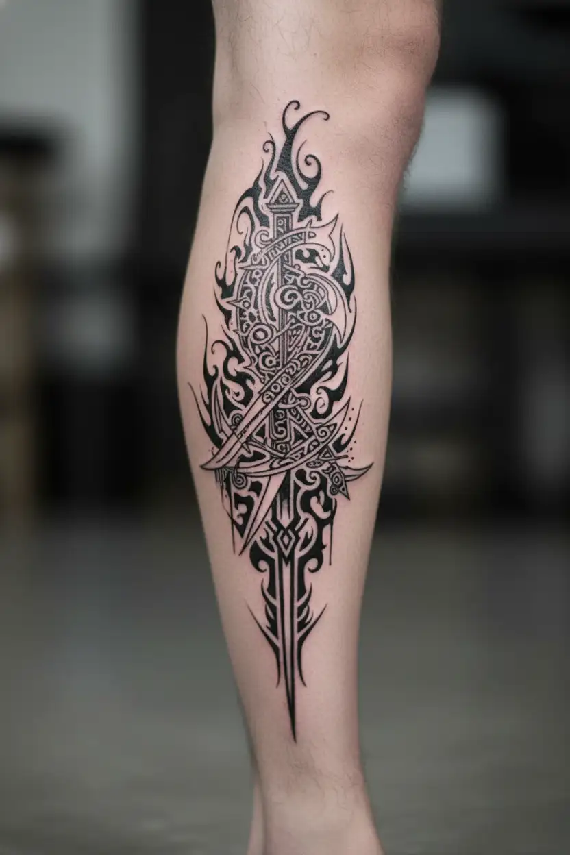 design a tatoo that uses the symbol kaizen over a scar and incorporate the scar into either the blade of a sword tattoo design idea