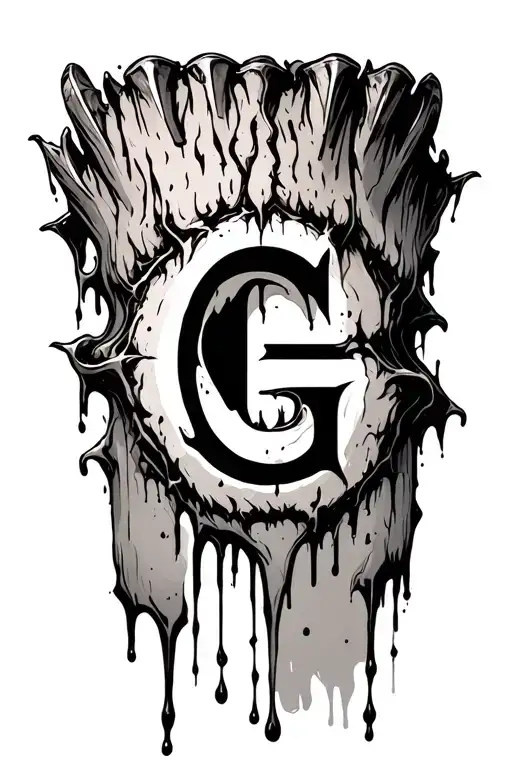 A tiger claw scar wound dripping with blood with a letter G undereath the skin tattoo design idea