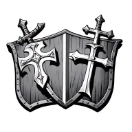 christian crusader crosses on top of a knights shield with a sword behind the sheild tattoo design idea