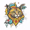 space cat pizza tattoo design idea