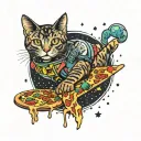 space cat pizza tattoo design idea