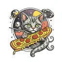 space cat pizza tattoo design idea