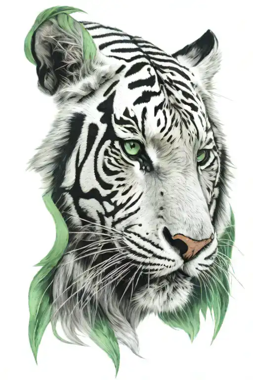 White Tiger face with green eyes tattoo design idea