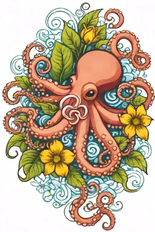 octopus, snowdrop, rose,  marigold flower tattoo design idea
