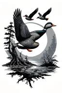 gun tree sun ducks flying tattoo design idea