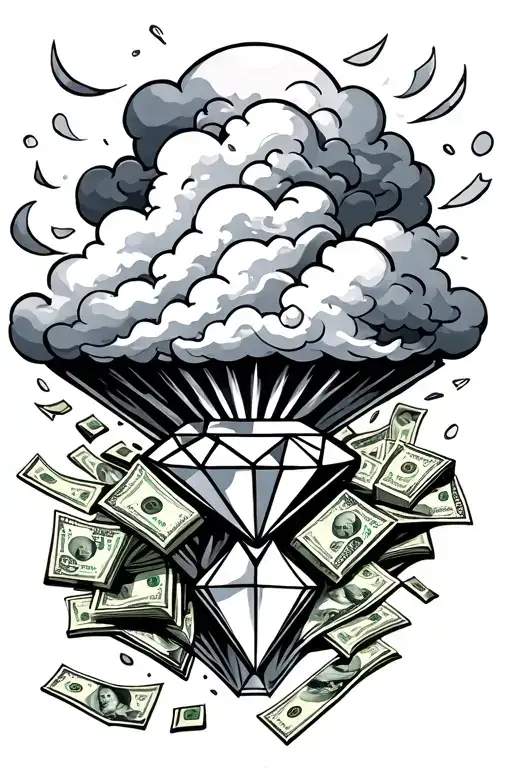 Cloud, Diamond, Money falling tattoo design idea