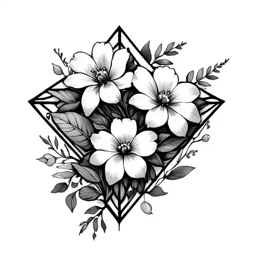 flowers in a diamond shape with geometric components  tattoo design idea