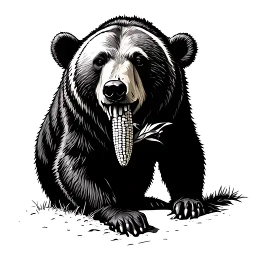 Bear eating corn tattoo design idea