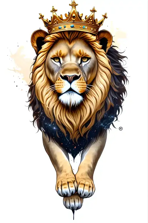 lion with a crown surrounded travel landmarks tattoo design idea