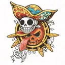 one piece thousand sunny face with luffy's straw hat dangling from a ray tattoo design idea