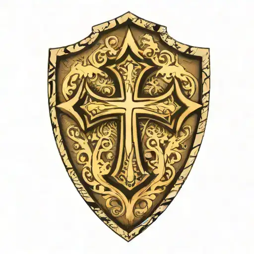cross inside shield engraved tattoo design idea