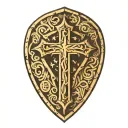 cross inside shield engraved tattoo design idea
