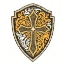 cross inside shield engraved tattoo design idea