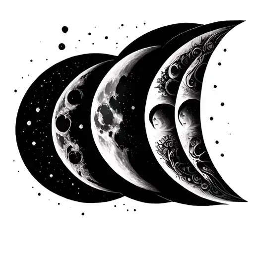 moon phases going down the spine with cool designs to compliment it tattoo design idea