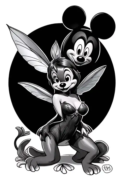 tinkerbell, stitch, thumper, oogie boogie, mickey ears tattoo design idea