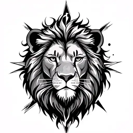 Lion with compass below tattoo design idea