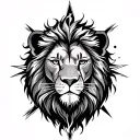 Lion with compass below tattoo design idea