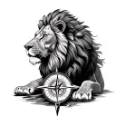 Lion with compass below tattoo design idea