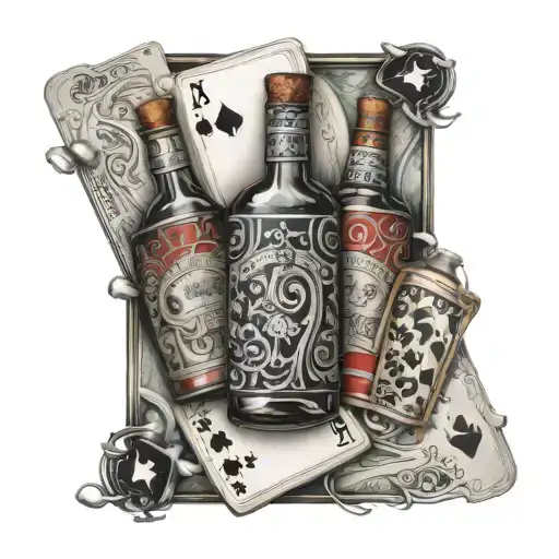 deck of cards file with alcohol bottles  tattoo design idea