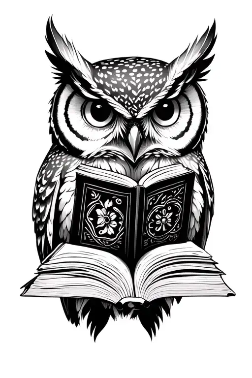Owl reading books tattoo design idea