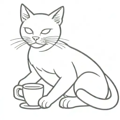 Black cat with smal white chest piece Drinking Bubletea cartoon style tattoo design idea