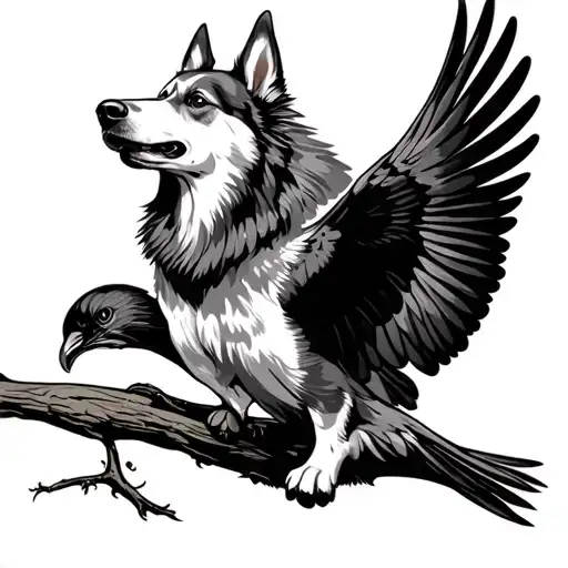 dog hunting birds tattoo design idea
