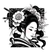 You are a tattoo design helper. I need you to create a detailed concept for a tattoo that combines a geisha and a samura tattoo design idea