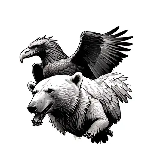 eagle perched and polar bear biting tattoo design idea