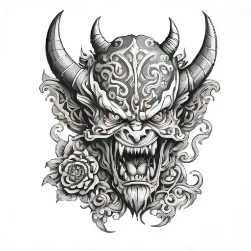 Irezumi tattoo cuello demonio tattoo design idea