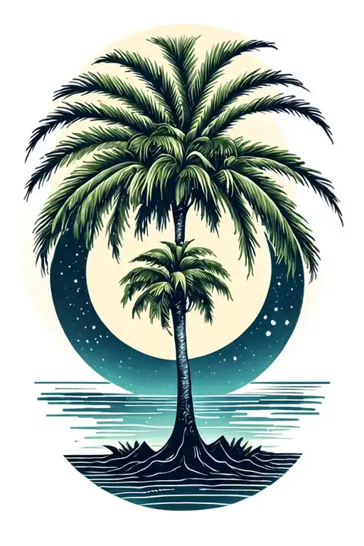 palmetto tree with crescent moon tattoo design idea