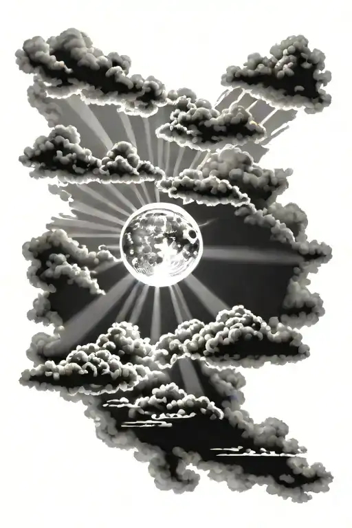 realistic sun rays shining through clouds tattoo design idea